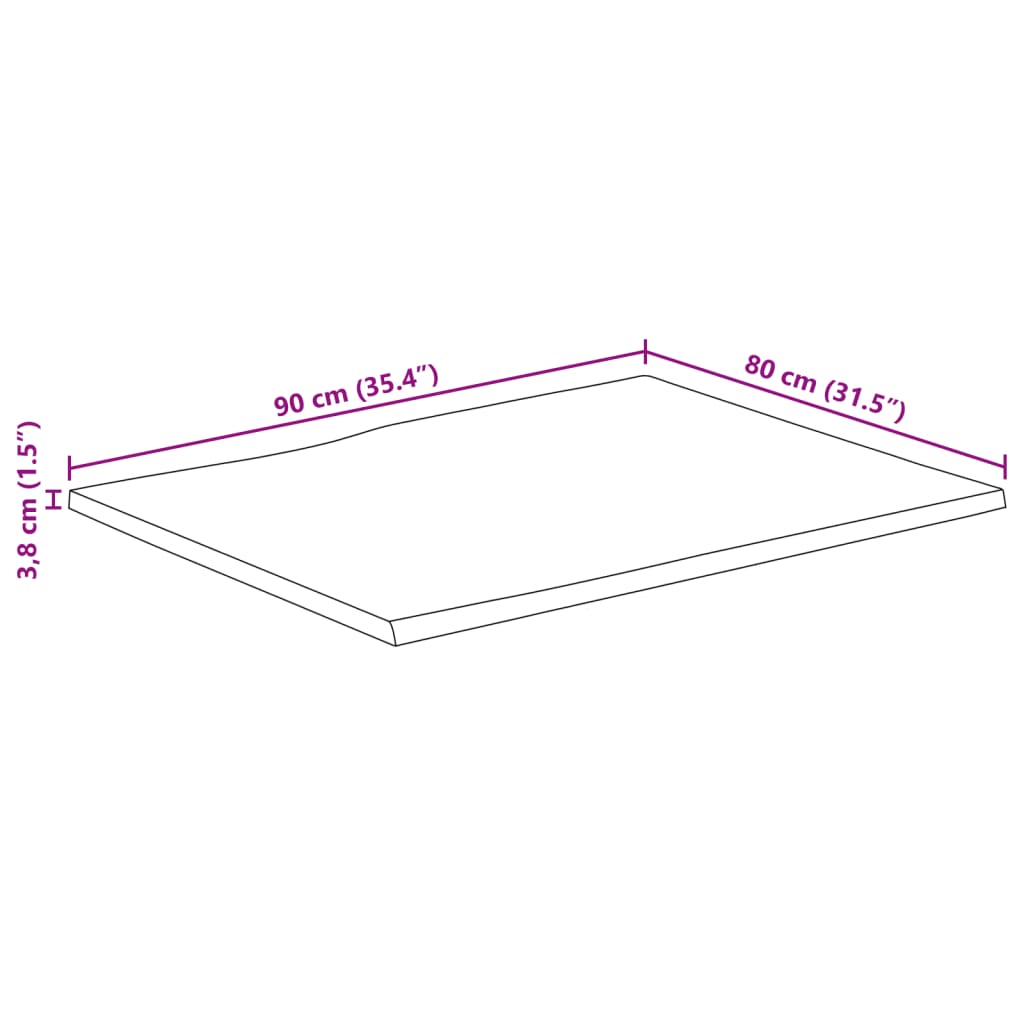 Table Top 90x80x3.8 cm Rectangular Solid Wood Acacia Live Edge
