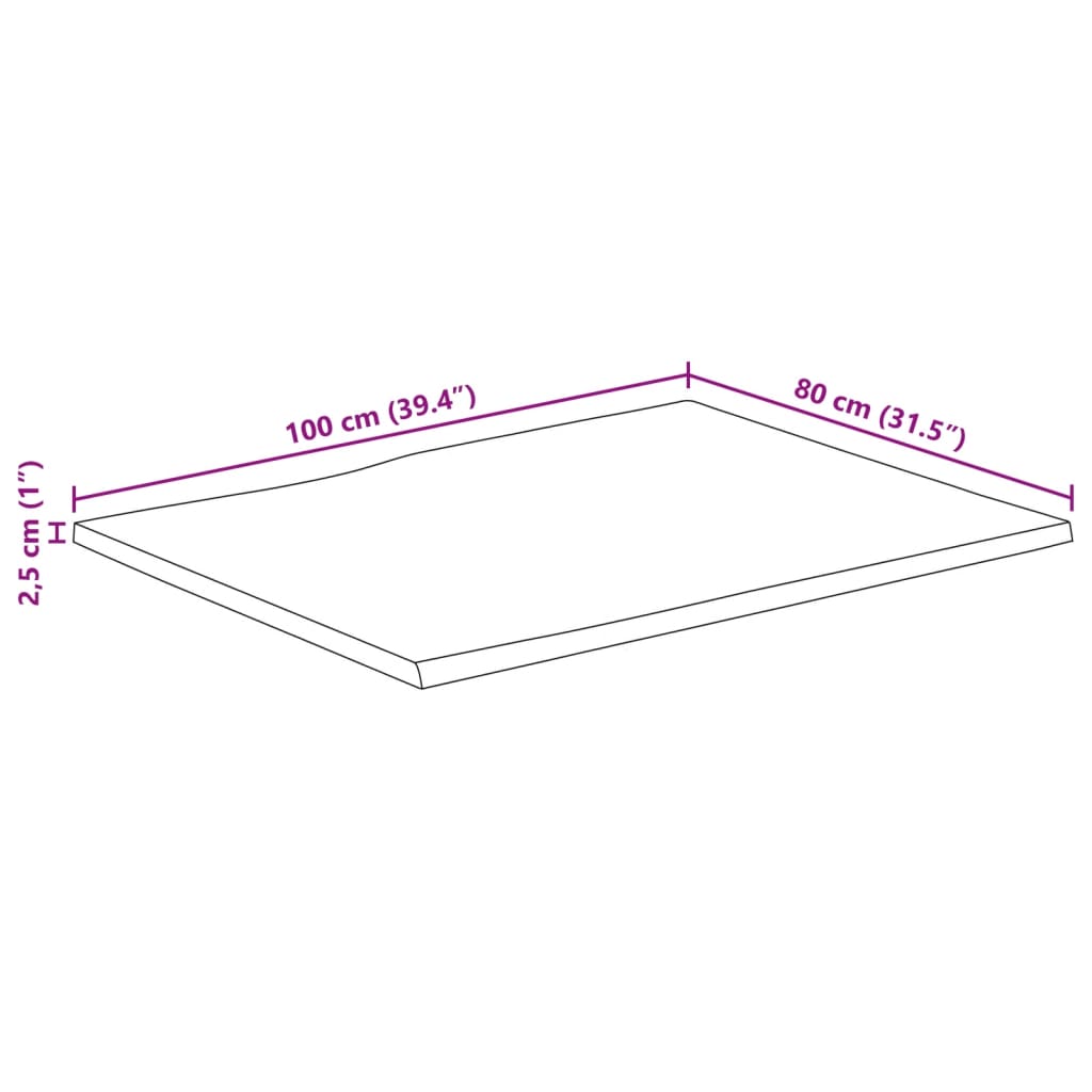 Table Top 100x80x2.5 cm Live Edge Solid Wood Mango