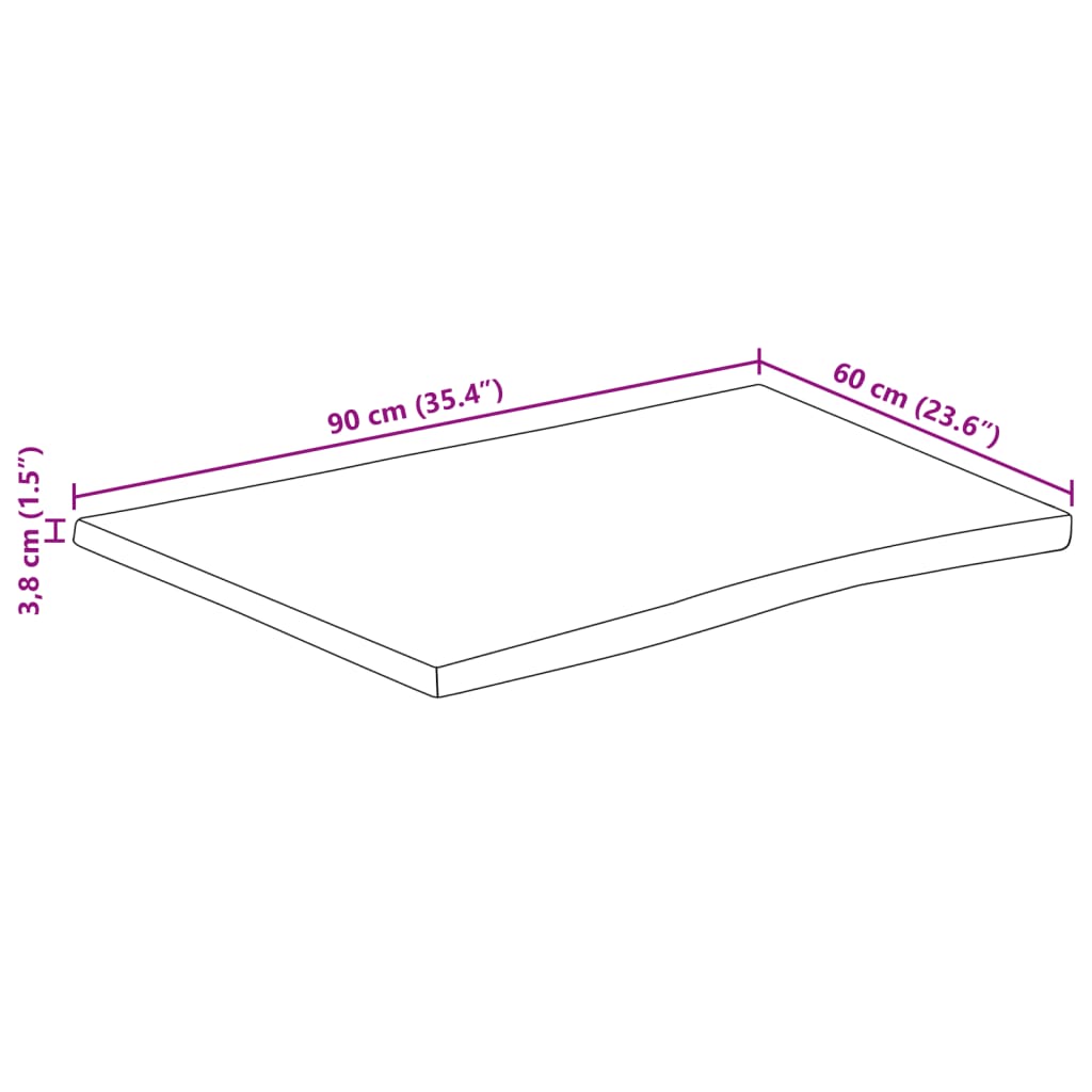 Table Top 90x60x3.8 cm Live Edge Solid Wood Mango