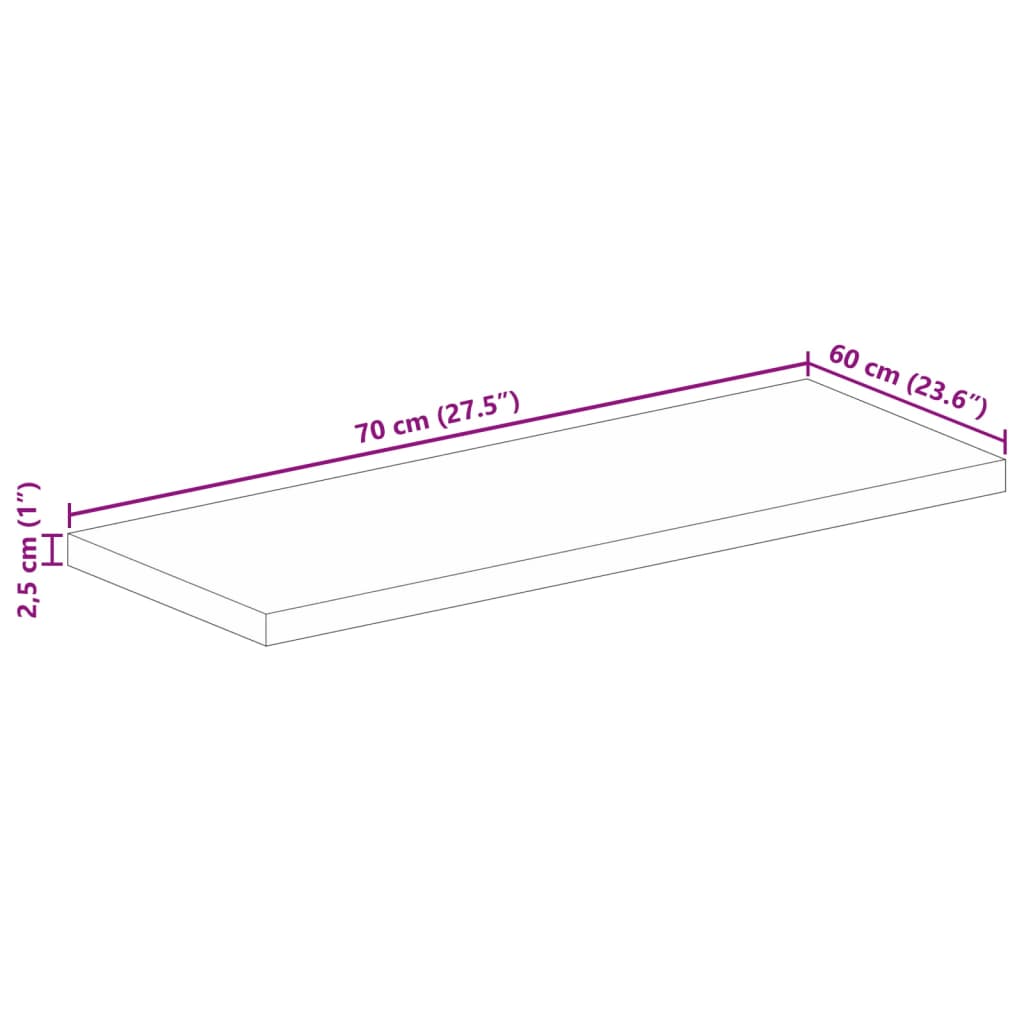 Table Top 70x60x2.5 cm Rectangular Solid Wood Reclaimed
