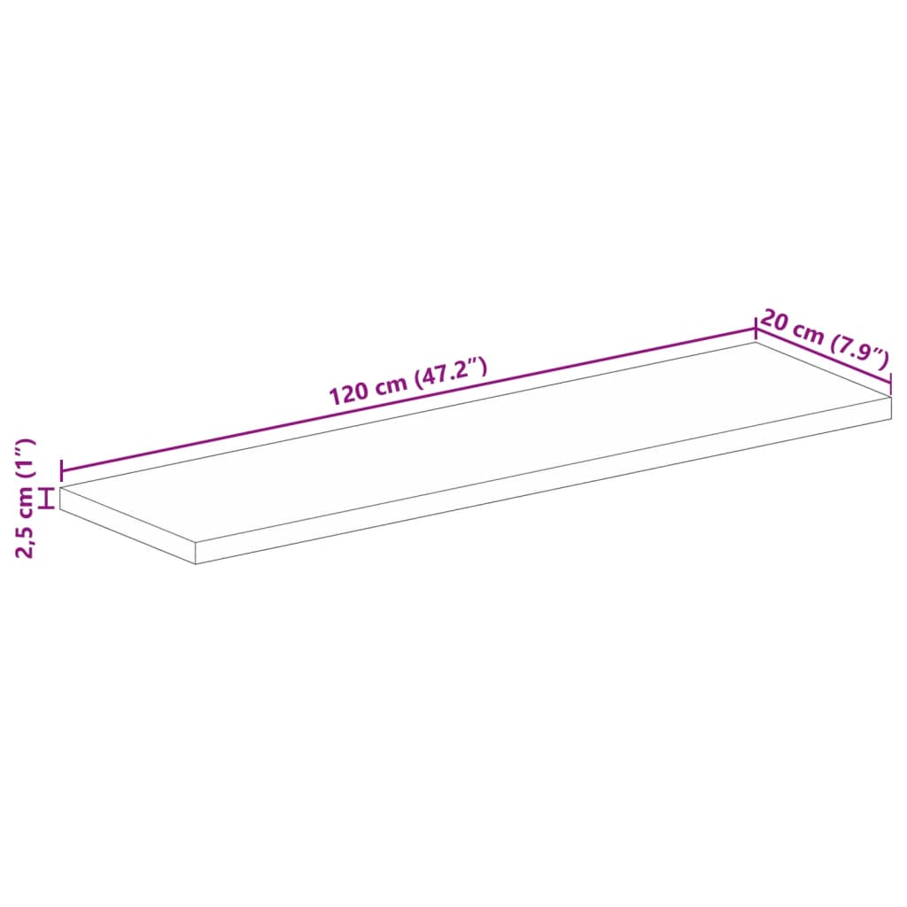 Table Top 120x20x2.5 cm Rectangular Solid Wood Mango
