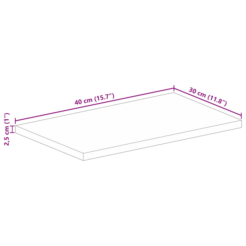 Table Top 40x30x2.5 cm Rectangular Solid Wood Mango