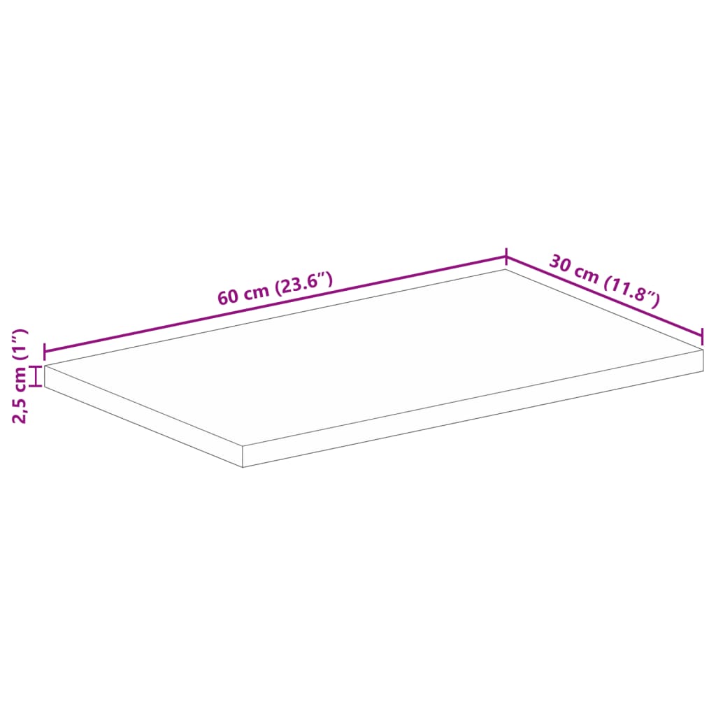 Table Top 60x30x2.5 cm Rectangular Solid Wood Mango