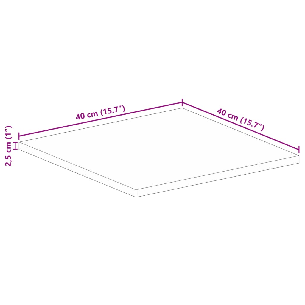 Table Top 40x40x2.5 cm Square Solid Wood Mango