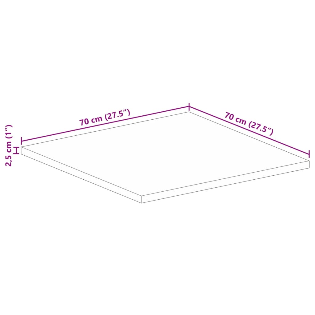 Solid Mango Wood Square Table Top, 70x70x2.5 cm