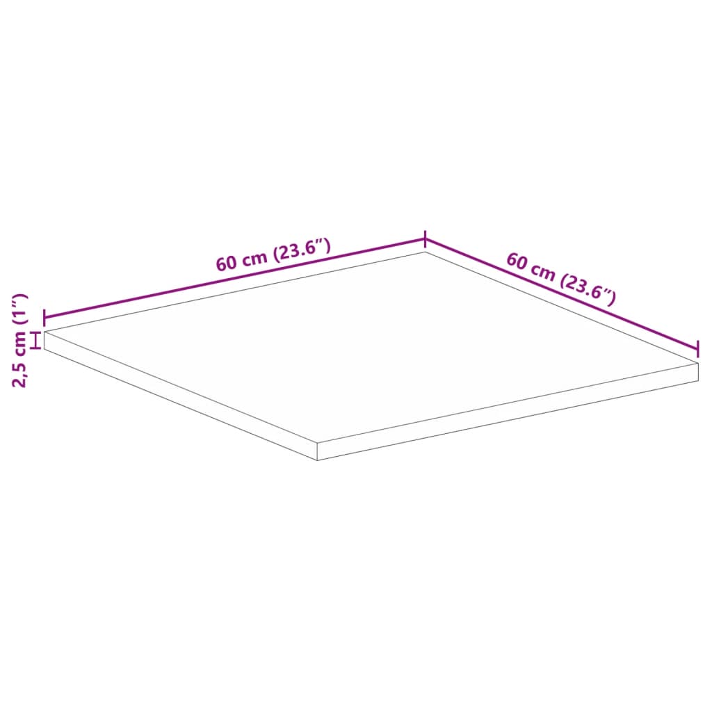 Solid Mango Wood Table Top - 60x60x2.5 cm Square Design