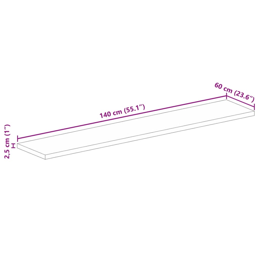 Solid Mango Wood Table Top 140x60x2.5 cm - Rectangular Style