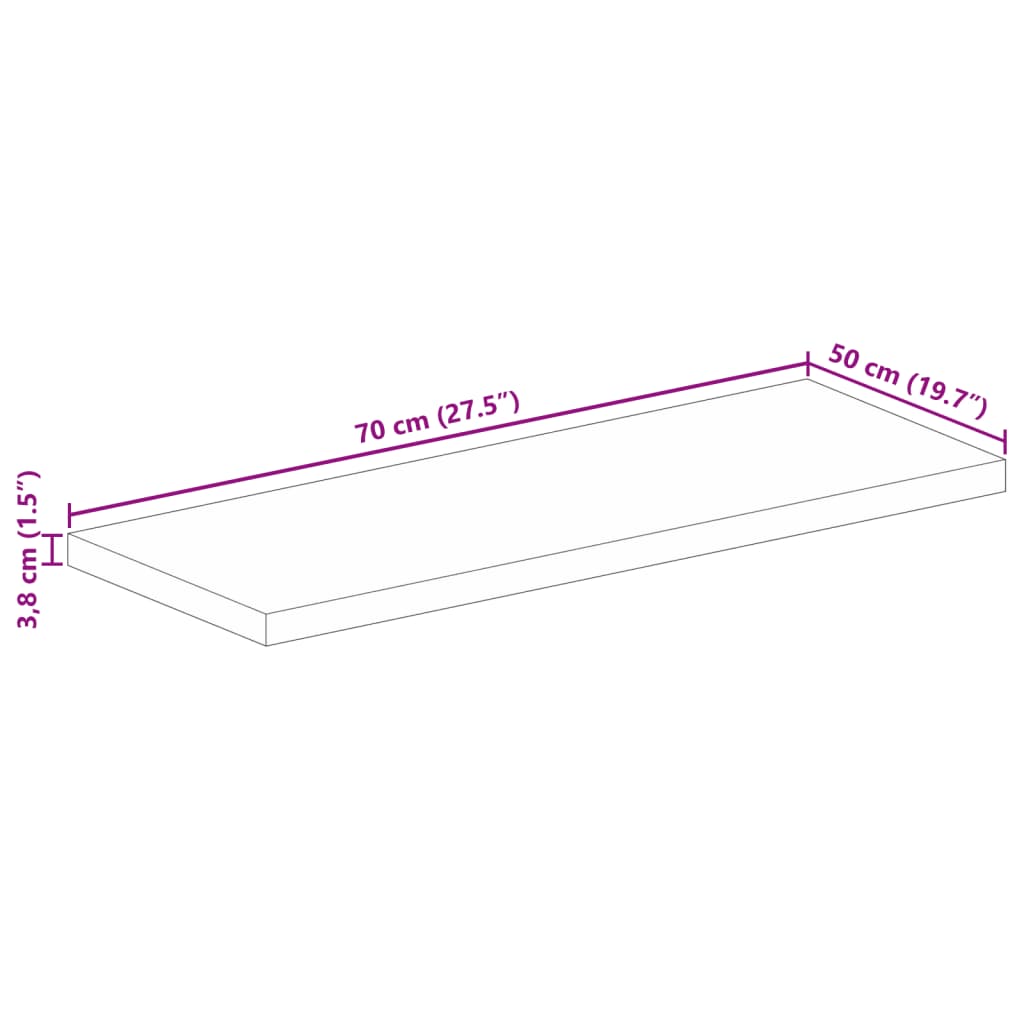 Solid Mango Wood Table Top - 70x50x3.8 cm Rectangular Design