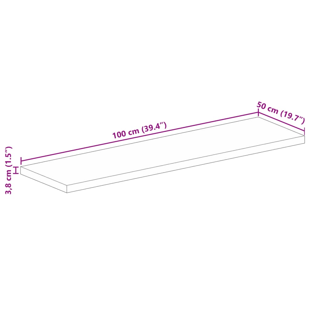 Solid Mango Wood Rectangular Table Top 100x50x3.8 cm