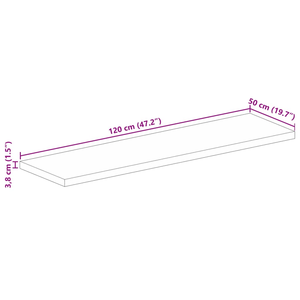 Solid Mango Wood Table Top 120x50x3.8cm - Rectangular Elegance