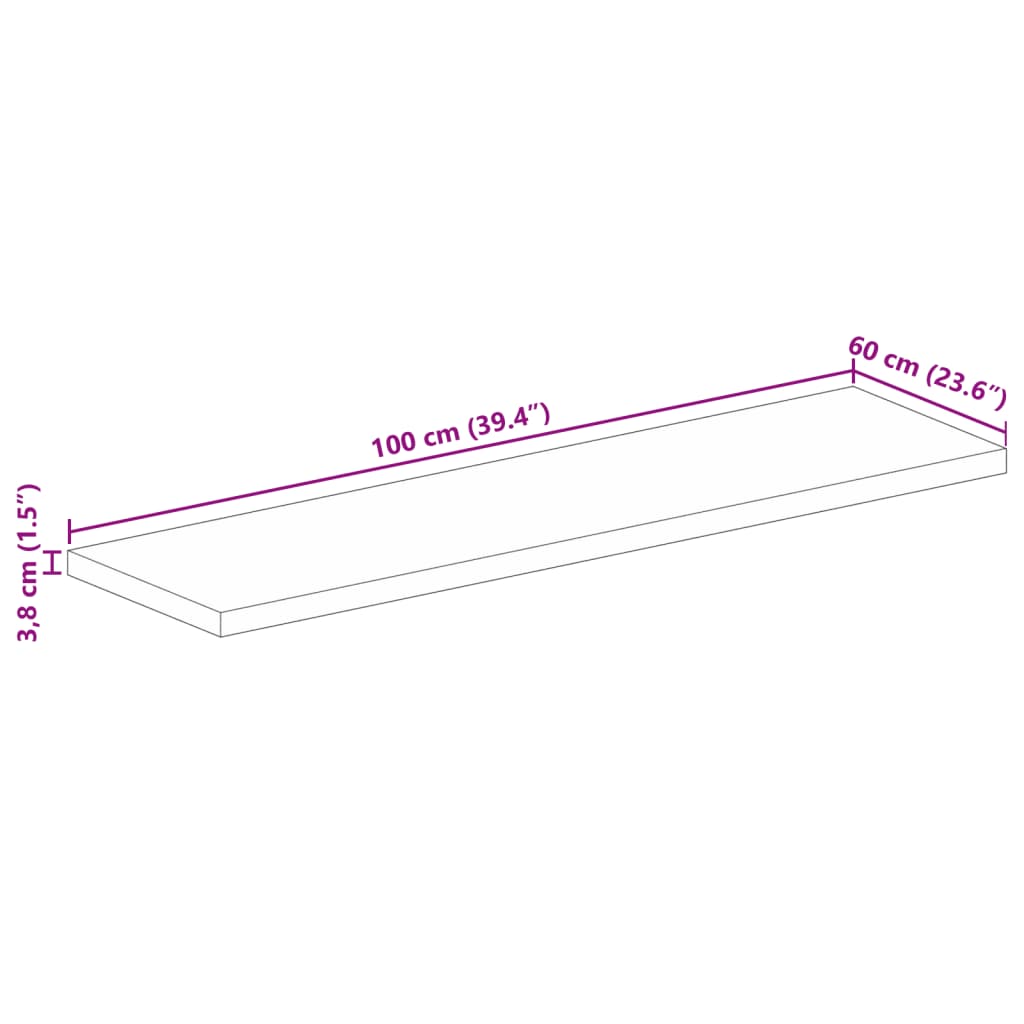Solid Mango Wood Rectangular Table Top, 100x60 cm