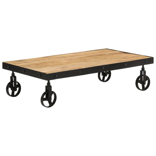 Coffee Table with Wheels Solid Mango Wood 100x55x26 cm