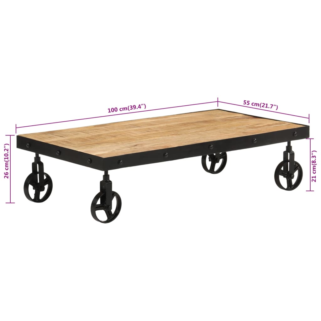 Coffee Table with Wheels Solid Mango Wood 100x55x26 cm