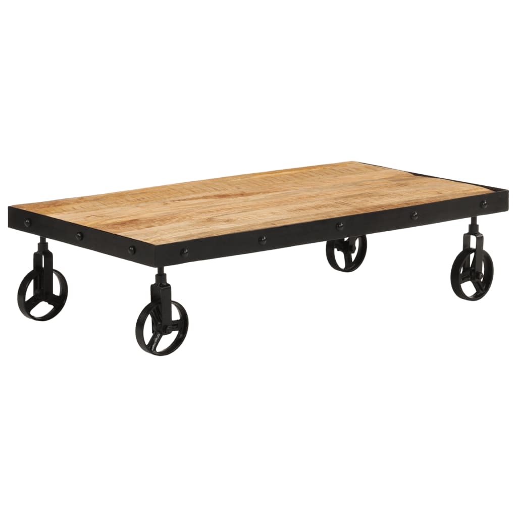 Coffee Table with Wheels Solid Mango Wood 100x55x26 cm