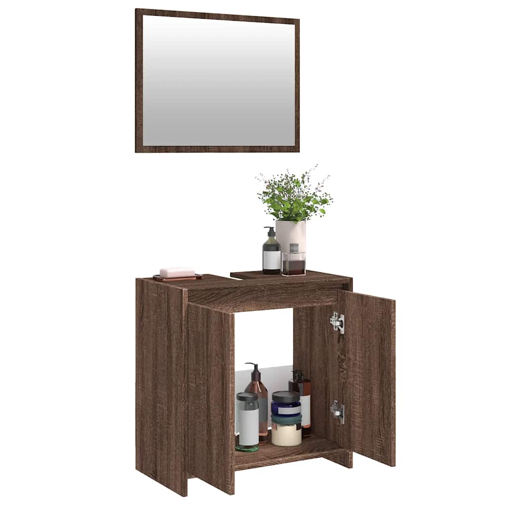 2-Piece Brown Oak Bathroom Set - Engineered Wood