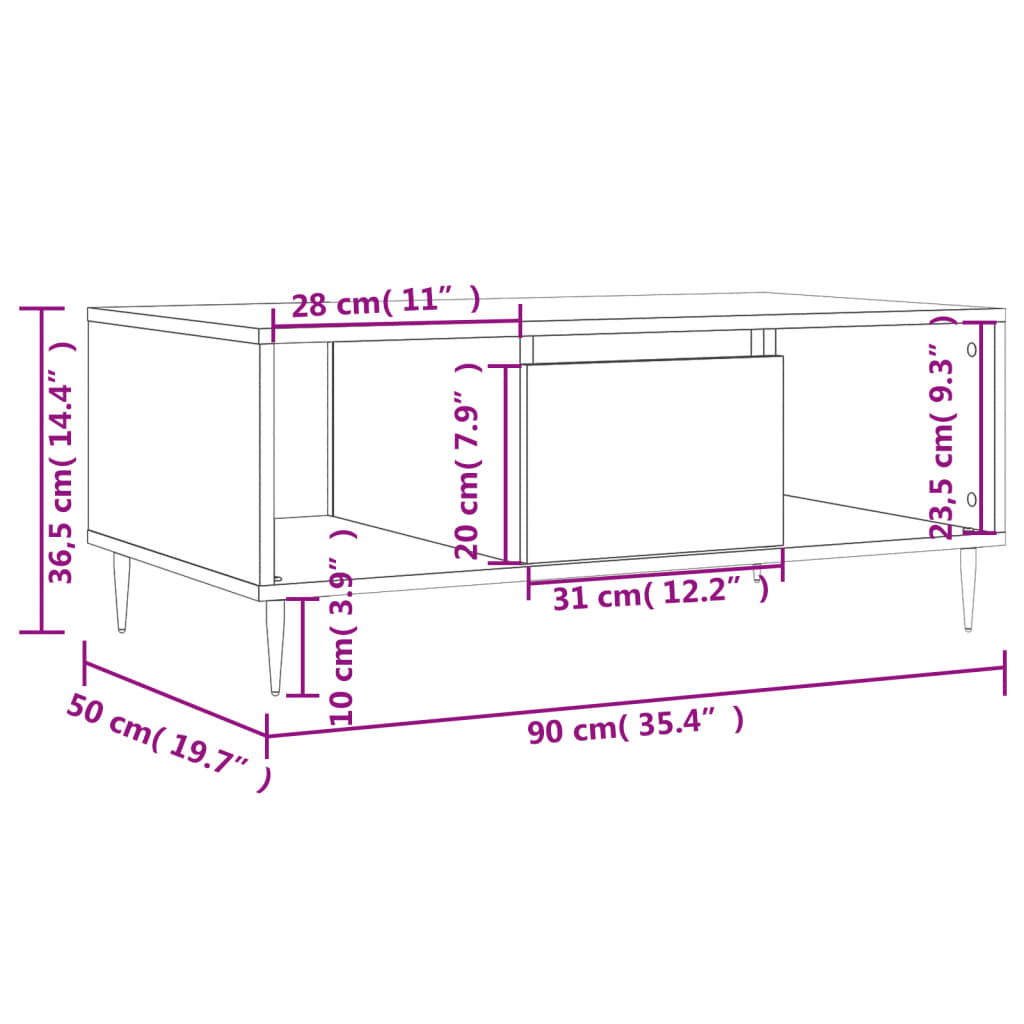 Coffee Table Sonoma Oak 90x50x36.5 cm Engineered Wood