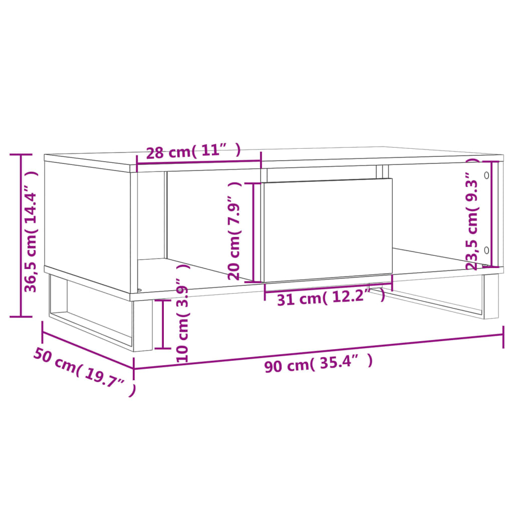Coffee Table Black 90x50x36.5 cm Engineered Wood