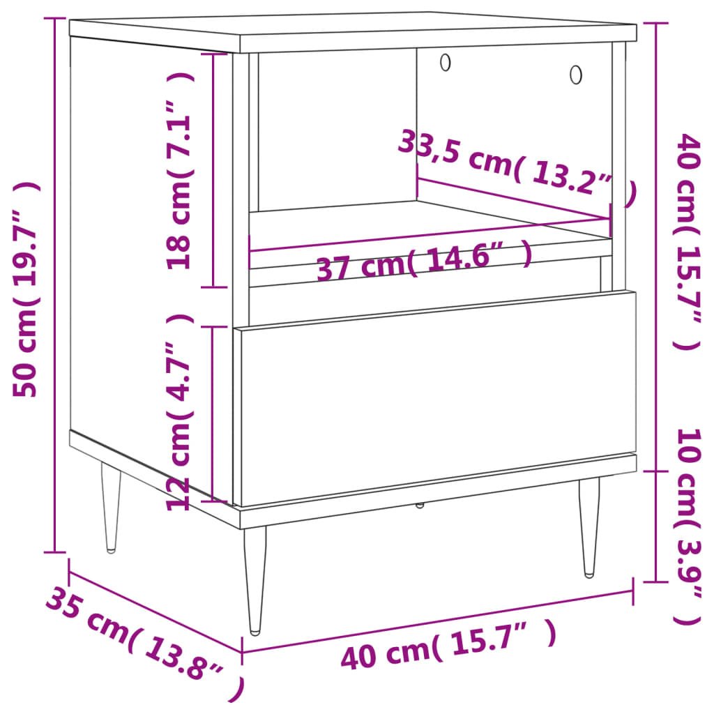 Grey Sonoma Engineered Wood Bedside Cabinet 40x35x50 cm