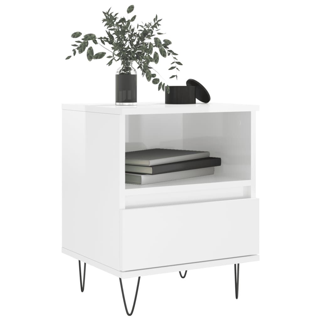 High Gloss White Bedside Cabinet, 40x35x50 cm, Engineered Wood