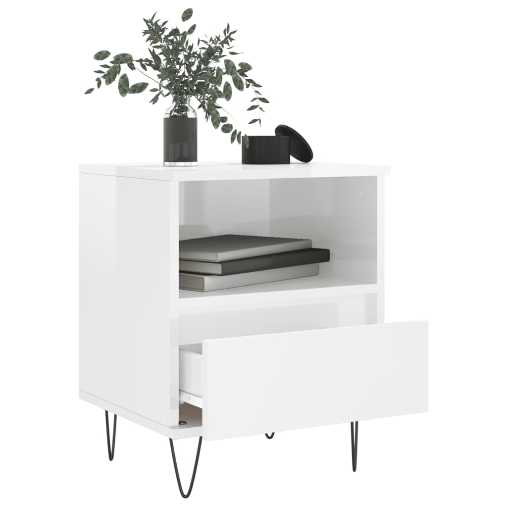 High Gloss White Bedside Cabinet, 40x35x50 cm, Engineered Wood