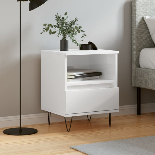 High Gloss White Bedside Cabinet, 40x35x50 cm, Engineered Wood