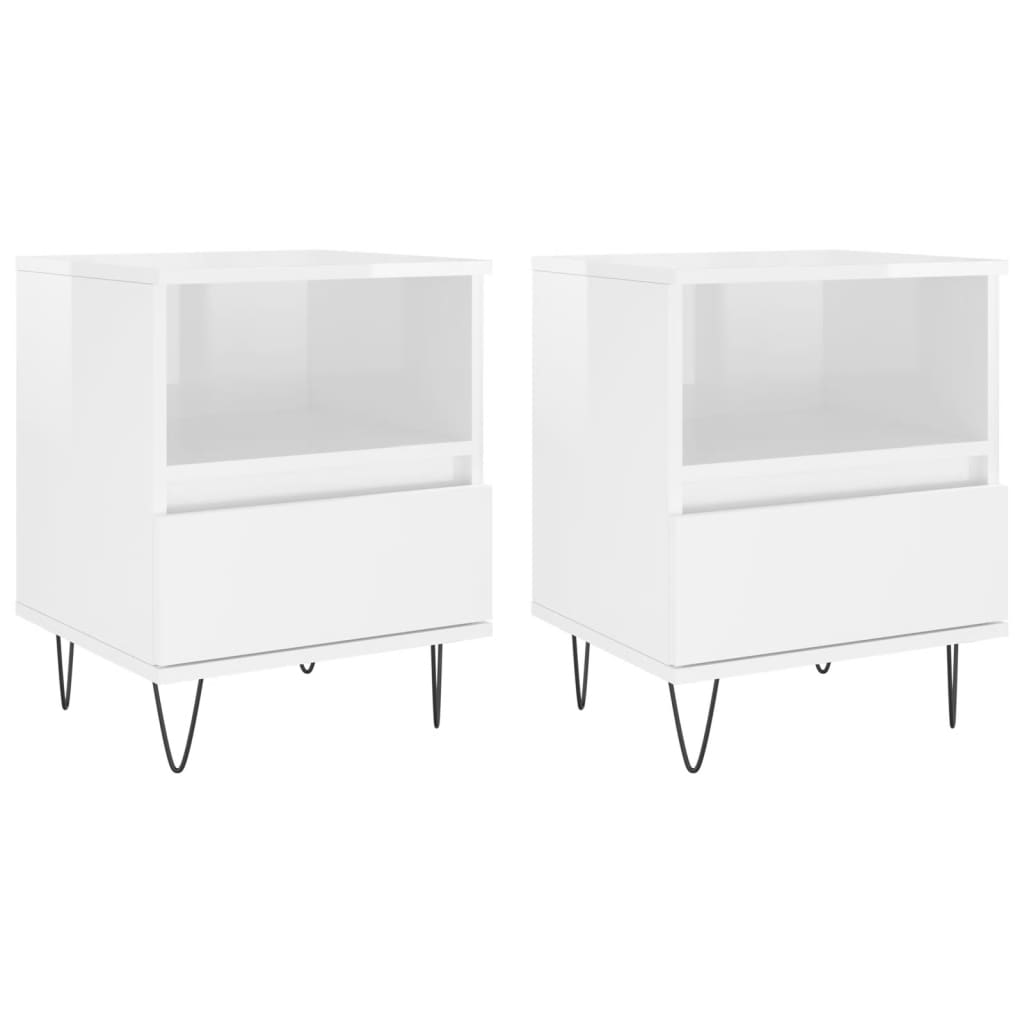High Gloss White Bedside Cabinets Set of 2 - 40x35x50 cm Wood