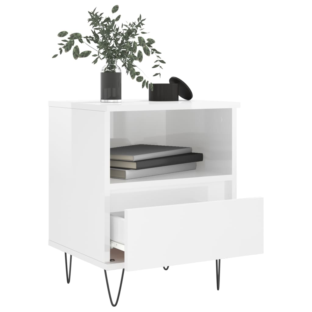 High Gloss White Bedside Cabinets Set of 2 - 40x35x50 cm Wood