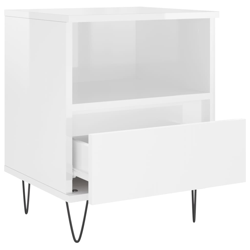 High Gloss White Bedside Cabinets Set of 2 - 40x35x50 cm Wood