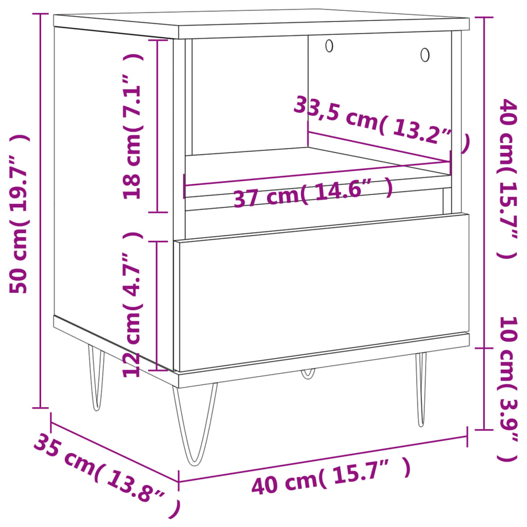 Grey Sonoma Bedside Cabinet 40x35x50 cm - Engineered Wood