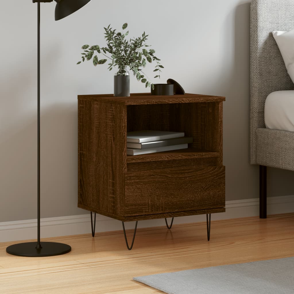 Brown Oak Bedside Cabinet 40x35x50 cm - Engineered Wood