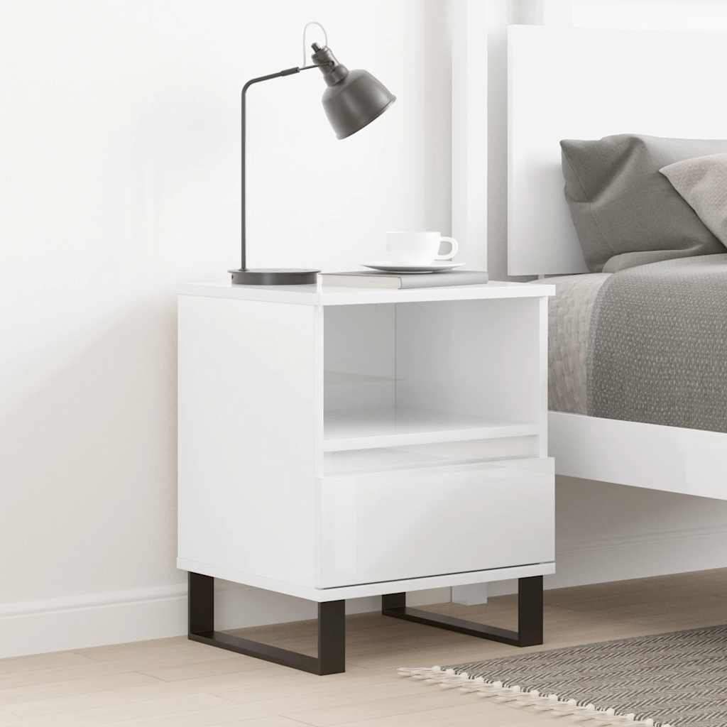 High Gloss White Bedside Cabinet 40x35x50 cm - Engineered Wood