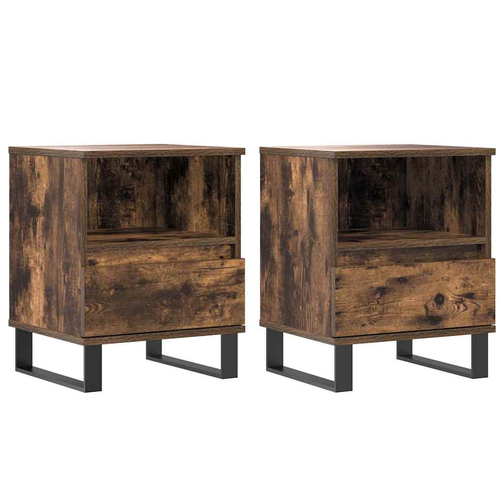 Set of 2 Smoked Oak Bedside Cabinets, 40x35x50cm Engineered Wood