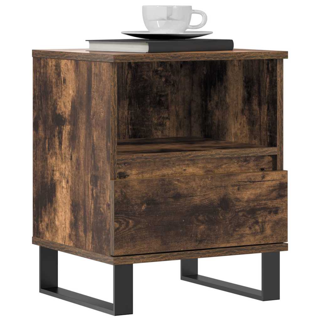Set of 2 Smoked Oak Bedside Cabinets, 40x35x50cm Engineered Wood