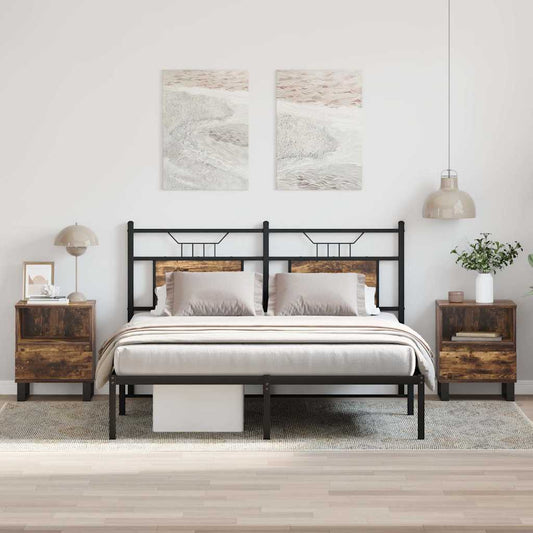Set of 2 Smoked Oak Bedside Cabinets, 40x35x50cm Engineered Wood