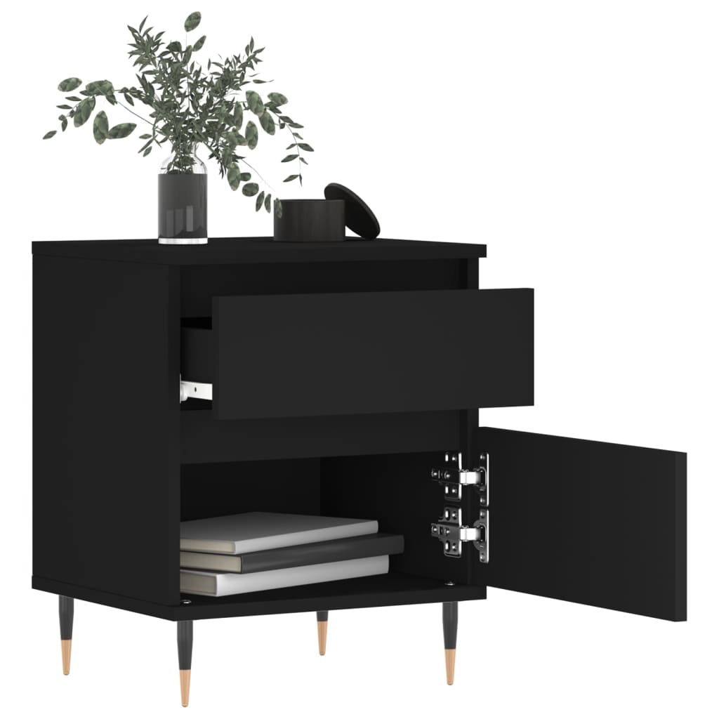 Sleek Black Engineered Wood Bedside Cabinet 40x35x50 cm