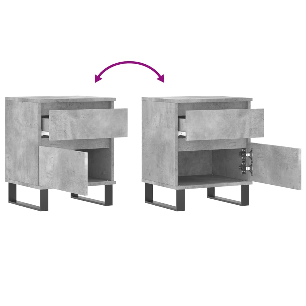 Concrete Grey Bedside Cabinets Set - 2 Pieces, Engineered Wood