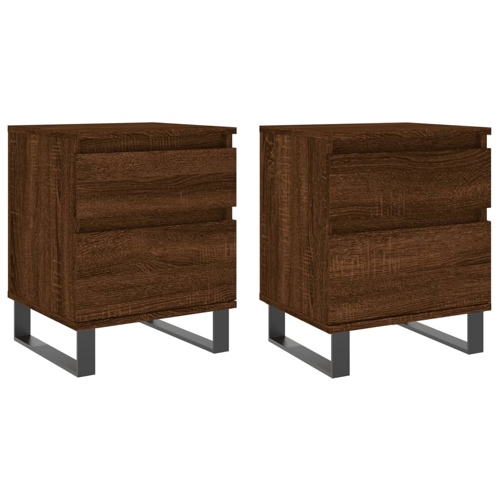 Brown Oak Engineered Wood Bedside Cabinets, 40x35x50 cm, Set of 2