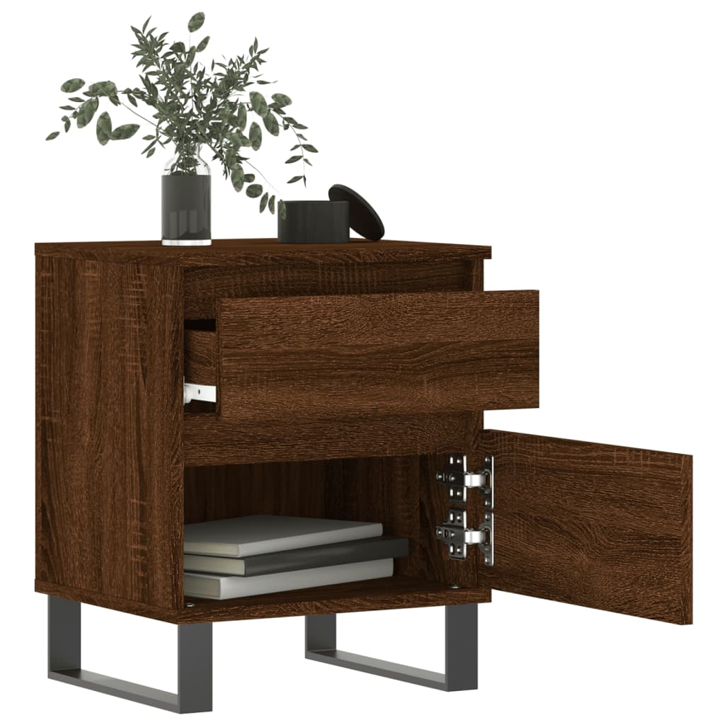 Brown Oak Engineered Wood Bedside Cabinets, 40x35x50 cm, Set of 2