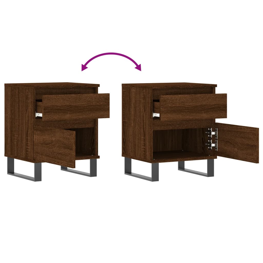 Brown Oak Engineered Wood Bedside Cabinets, 40x35x50 cm, Set of 2