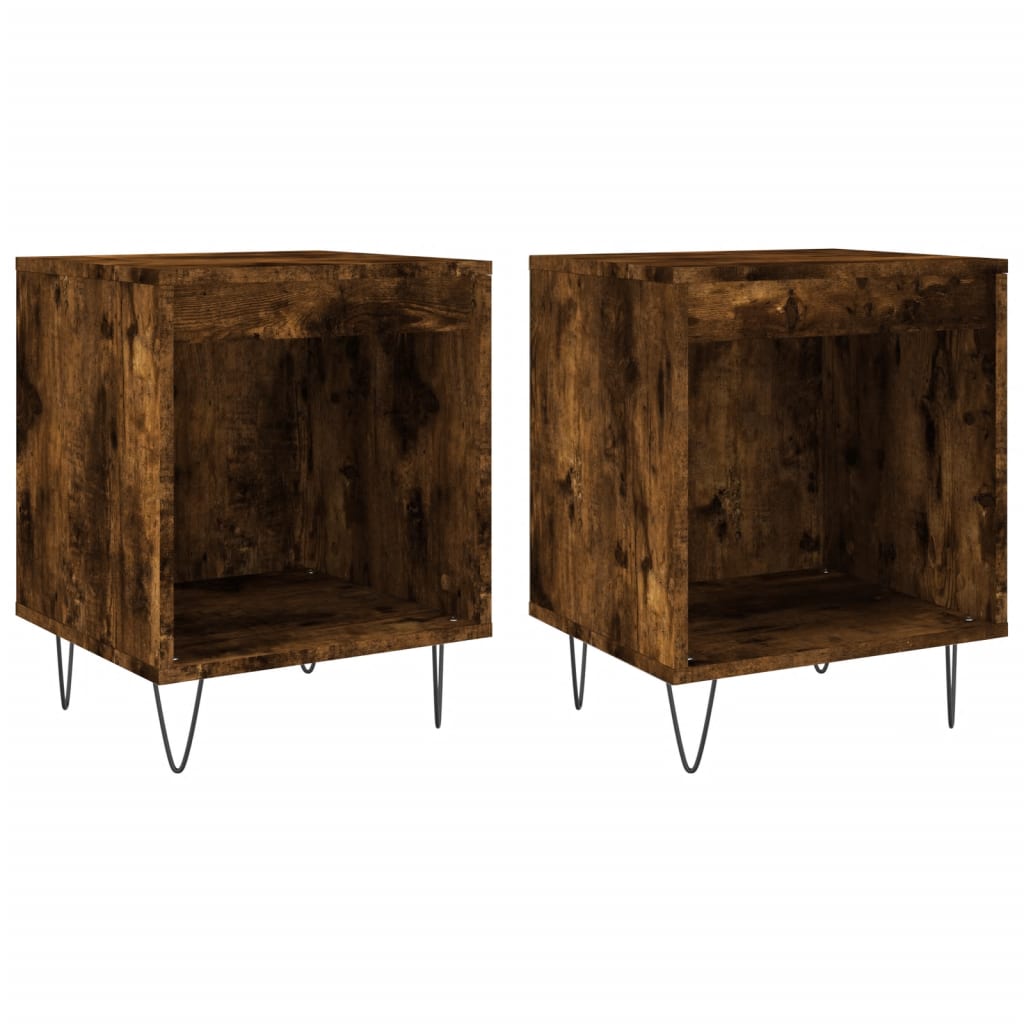 Set of 2 Smoked Oak Bedside Cabinets, Engineered Wood, 40x35x50 cm