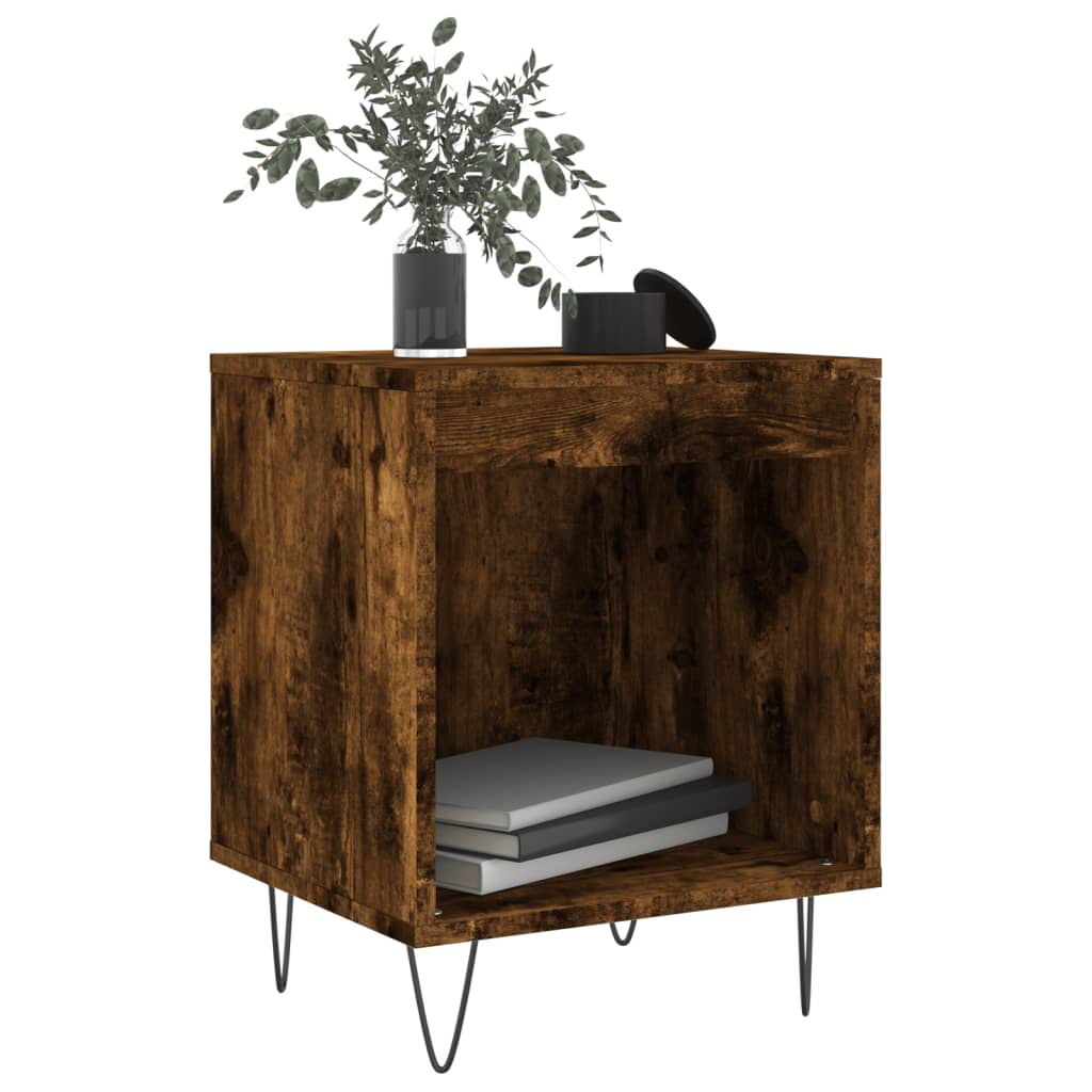 Set of 2 Smoked Oak Bedside Cabinets, Engineered Wood, 40x35x50 cm