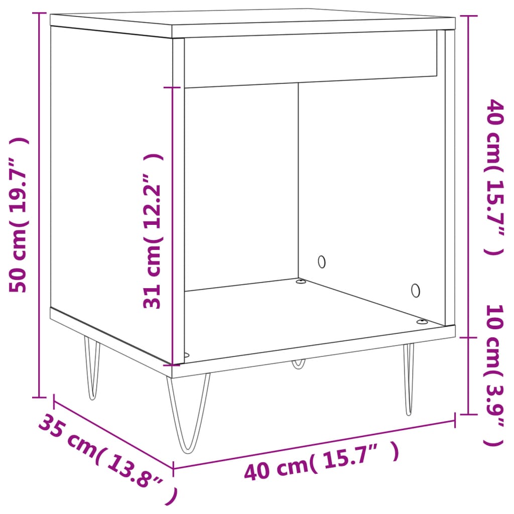 Set of 2 Smoked Oak Bedside Cabinets, Engineered Wood, 40x35x50 cm