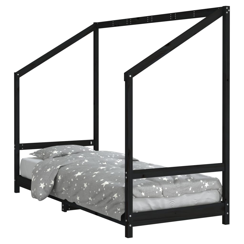 Kids Black Pine Wood Bed Frame 80x200 cm - Solid & Stylish
