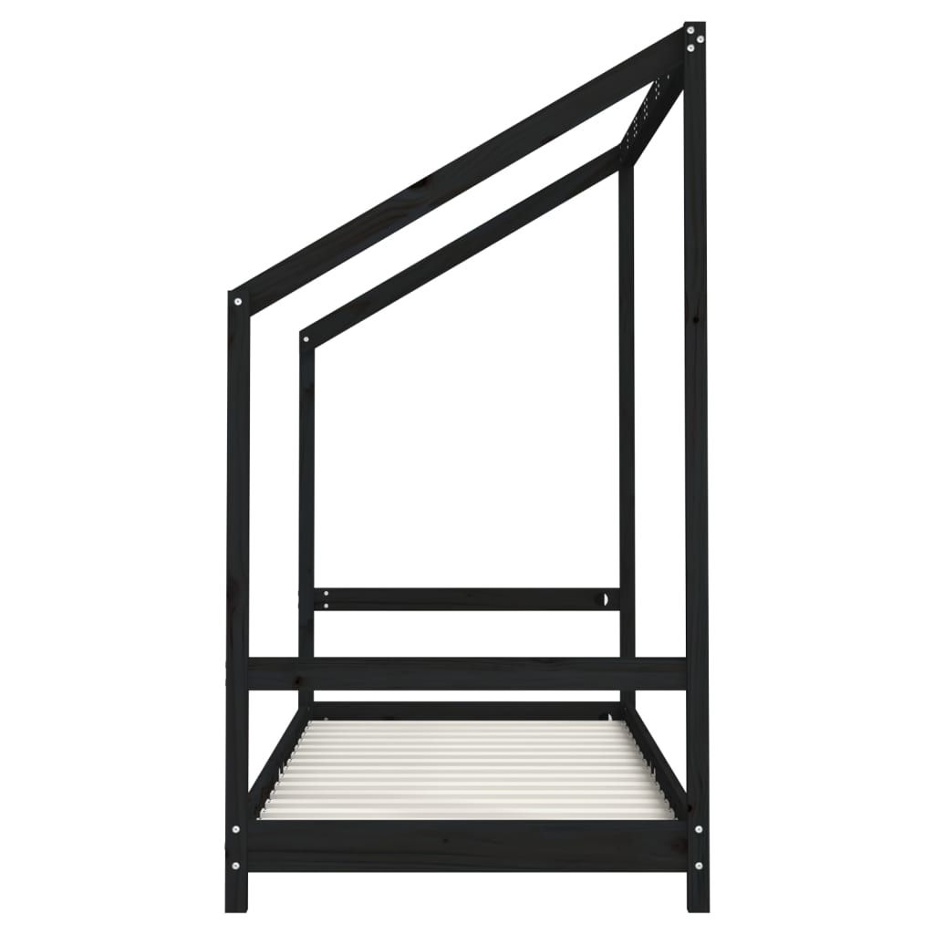 Kids Black Pine Wood Bed Frame 80x200 cm - Solid & Stylish