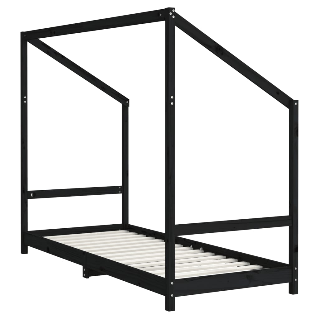Kids Black Pine Wood Bed Frame 80x200 cm - Solid & Stylish