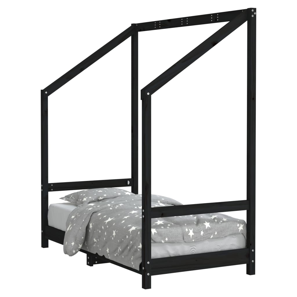 Solid Pine Kids Bed Frame - Black 70x140 cm