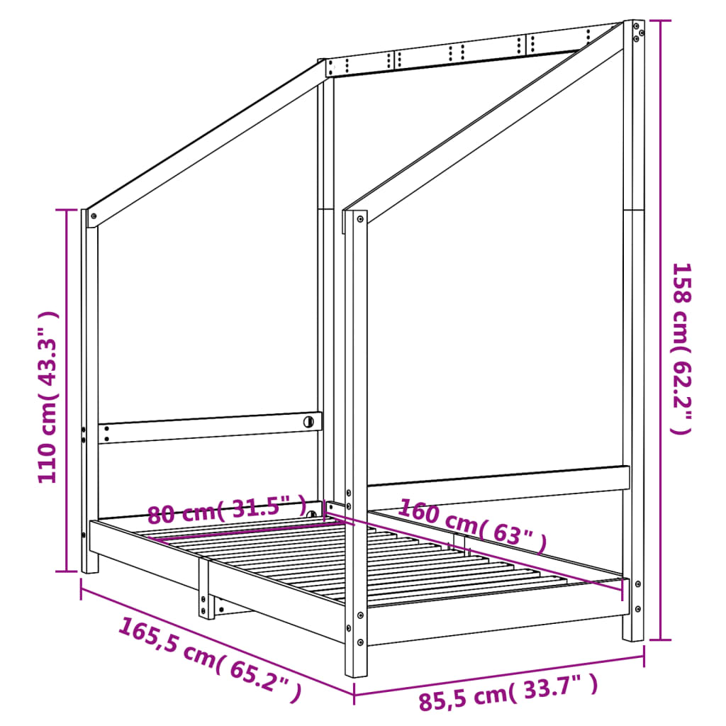 White Solid Pine Kids Bed Frame 80x160 cm - Durable & Stylish
