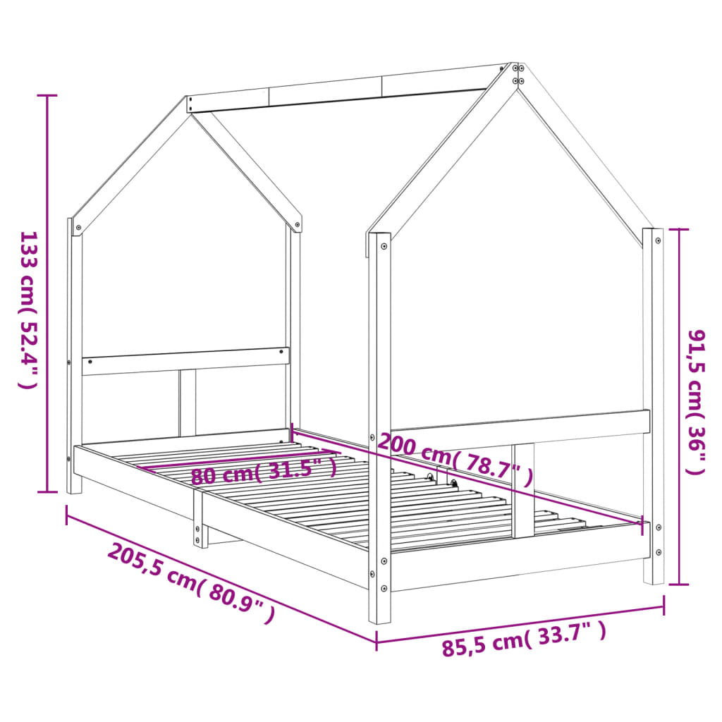 Solid Pine Kids Bed Frame 80x200 cm - Durable & Stylish
