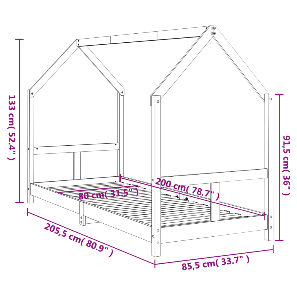 Solid Pine White Kids Bed Frame 80x200 cm - Durable and Stylish