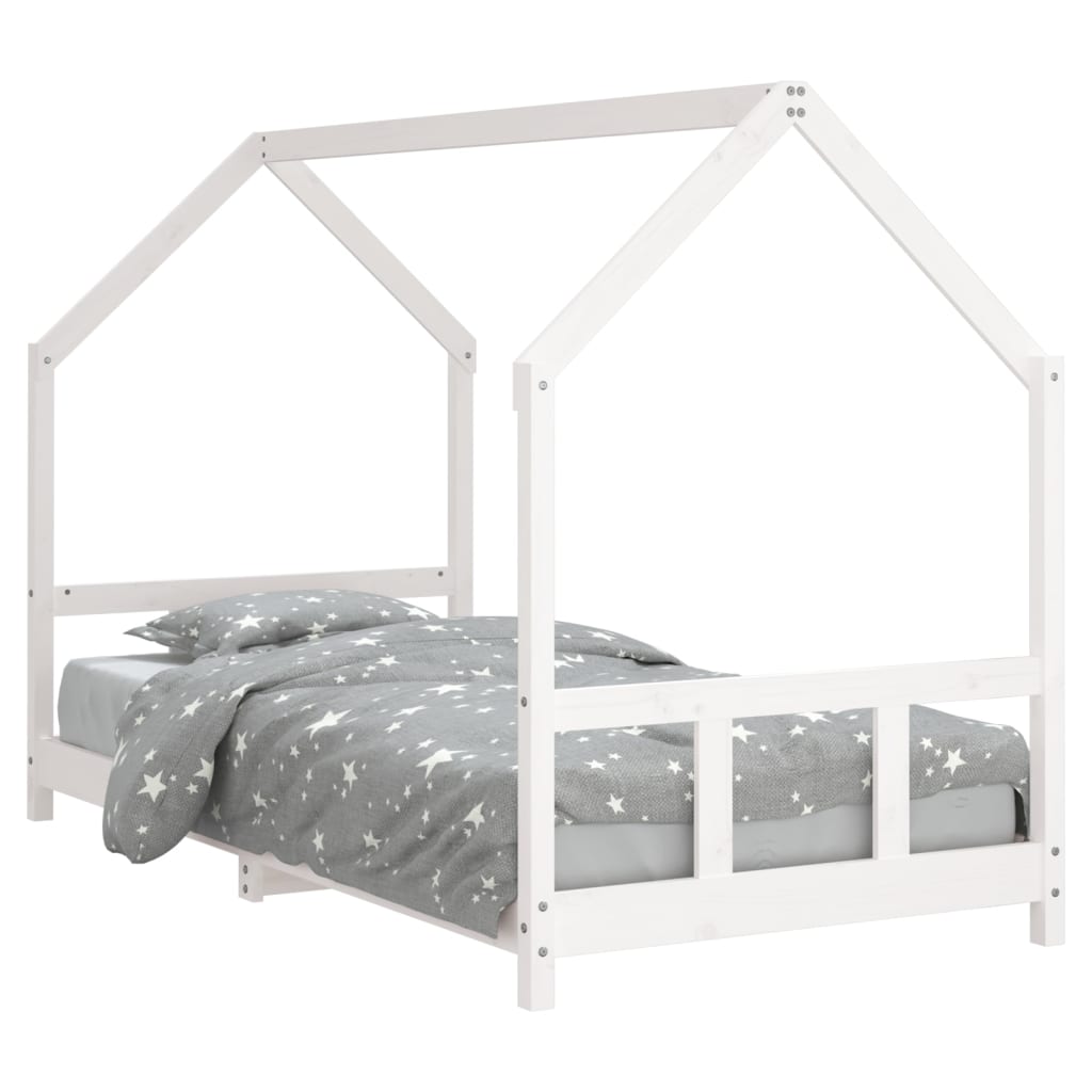 Solid Wood Pine Kids Bed Frame - White 90x200 cm